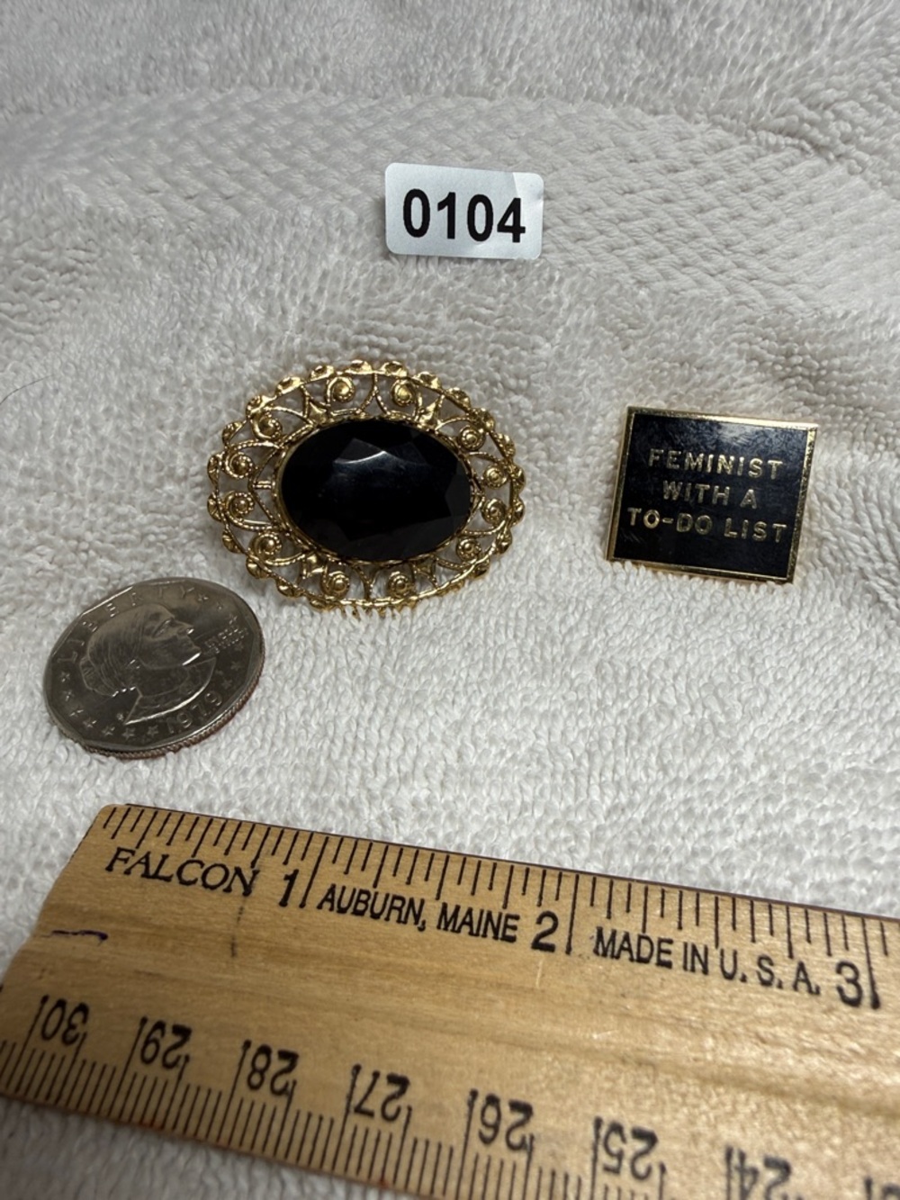 Black Oval Filigree Vintage Cabochon & small lapel pin